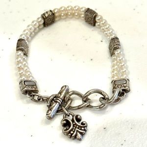 BRIGHTON Lady Jane Faux Pearl Bracelet Fleur De Lis Double Strand w/ toggle